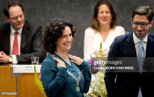Femke Halsema, first female mayor of Amsterdam, attends the swearing in ceremony on July 12, 2018. / Netherlands OUT