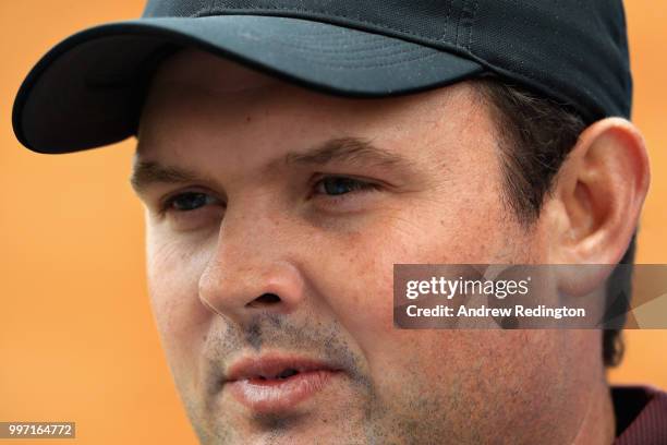 Patrick Reed of USA looks on after finishing his round during day one of the Aberdeen Standard Investments Scottish Open at Gullane Golf Course on...