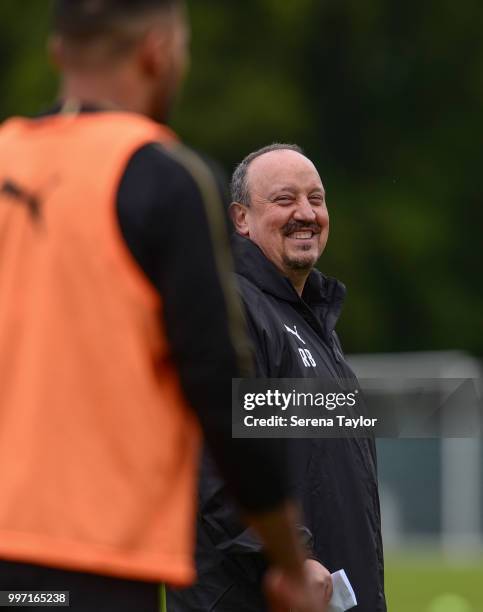 Newcastle United Manager Rafael Benitez smiles during the Newcastle United Training session at Carton House on July 12 in Kildare, Ireland.