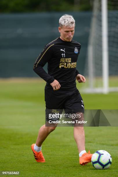 Matt Ritchie passes the ball during the Newcastle United Training session at Carton House on July 12 in Kildare, Ireland.