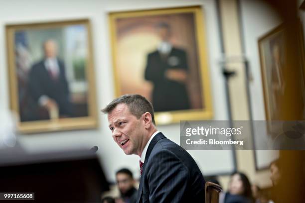 Peter Strzok, an agent at the Federal Bureau of Investigation , speaks during a joint House Judiciary, Oversight and Government Reform Committees...
