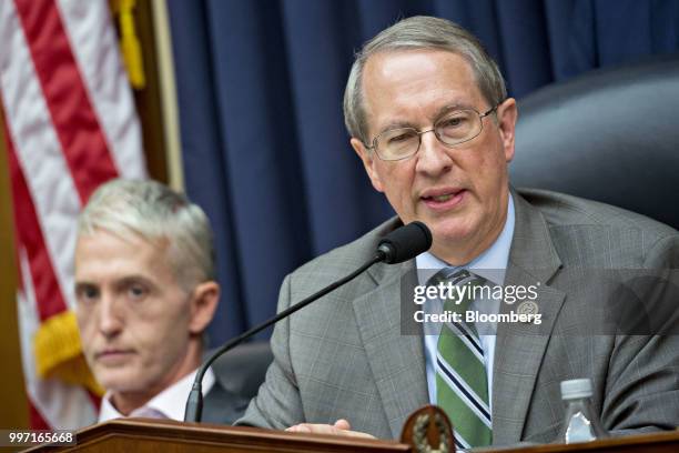 Representative Bob Goodlatte, a Republican from Virginia and chairman of the House Judiciary Committee, speaks as Representative Trey Gowdy, a...