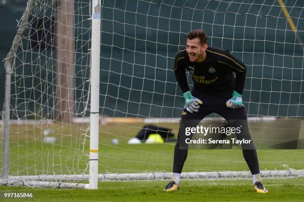 Goalkeeper Martin Dubravka smiles during the Newcastle United Training session at Carton House on July 12 in Kildare, Ireland.