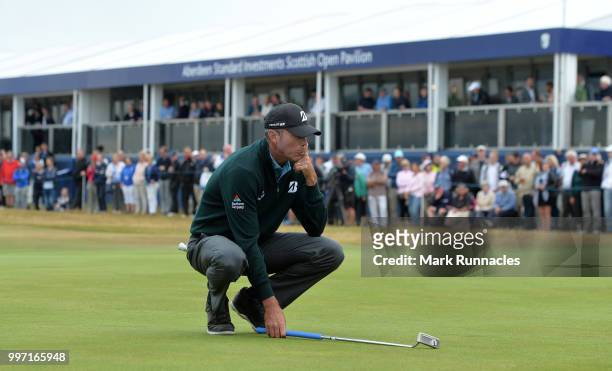 Matt Kuchar of USA putting at the 18th green during the first day of the Aberdeen Standard Investments Scottish Open at Gullane Golf Course on July...