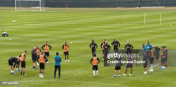 Rafael Benitez talks to the team during the Newcastle United Training session at Carton House on July 12 in Kildare, Ireland.