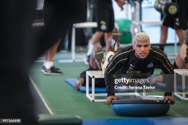 DeAndre Yedlin does pushups during the Newcastle United Training session at Carton House on July 12 in Kildare, Ireland.