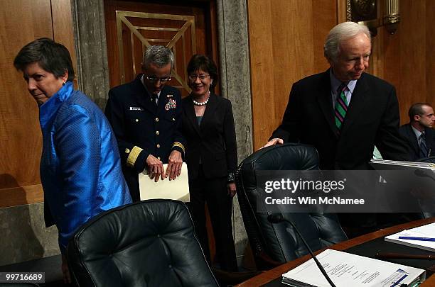 Homeland Security Secretary Janet Napolitano and Coast Guard Deputy National Incident Commander Rear Adm. Peter Neffenger arrive for testimony before...