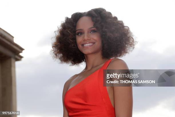 Miss France 2017, Alicia Aylies poses on the red carpet as she arrives to attend the world premiere of the US movie Mission: Impossible Fallout, on...
