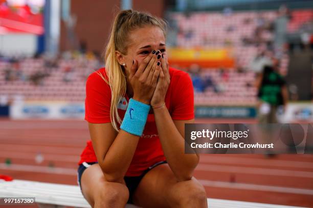 Amalie Svabikova of The Czech Republic celebrates winning gold in the final of the women's pole vault on day three of The IAAF World U20...