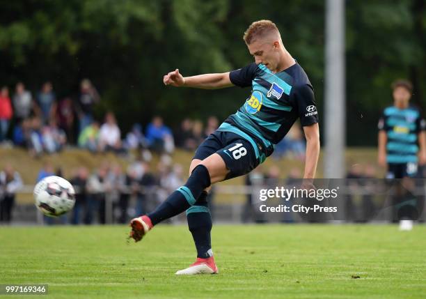 Sinan Kurt of Hertha BSC during the game between MSV Neuruppin against Hertha BSC at the Volkspar-Stadion on july 12, 2018 in Neuruppin, Germany.