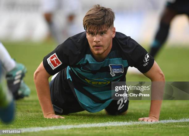 Florian Baak of Hertha BSC during the game between MSV Neuruppin against Hertha BSC at the Volkspar-Stadion on july 12, 2018 in Neuruppin, Germany.