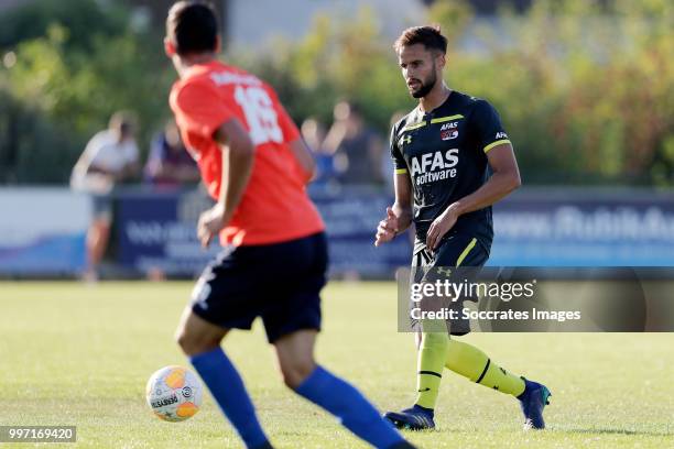 Pantelis Hatzidiakos of AZ Alkmaar during the Club Friendly match between Zeeuws Elftal v AZ Alkmaar at the Sportpark Volharding on July 12, 2018 in...