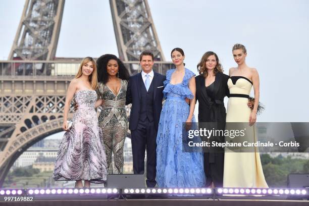 Actresses Alix Benezech, Angela Bassett, Actor and Producer Tom Cruise, Actresses Michelle Monaghan, Rebecca Ferguson and Vanessa Kirby pose in front...