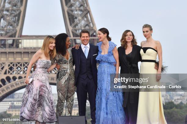 Actresses Alix Benezech, Angela Bassett, Actor and Producer Tom Cruise, Actresses Michelle Monaghan, Rebecca Ferguson and Vanessa Kirby pose in front...