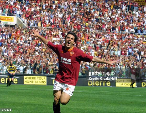 Vincenzo Montella of Roma celebrates after scoring during the Serie A 34th Round League match played between Roma and Parma, played at the Olympic...