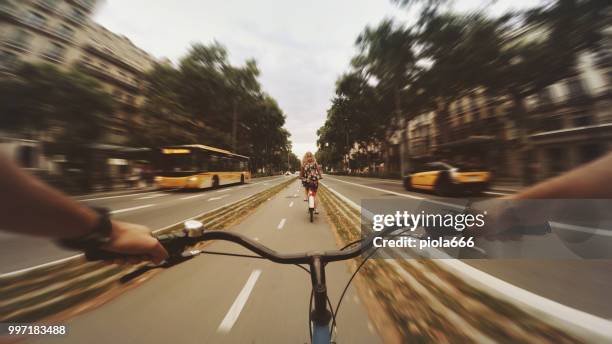 pov bicycle riding in the city, barcelona, spain - 666 stock pictures, royalty-free photos & images