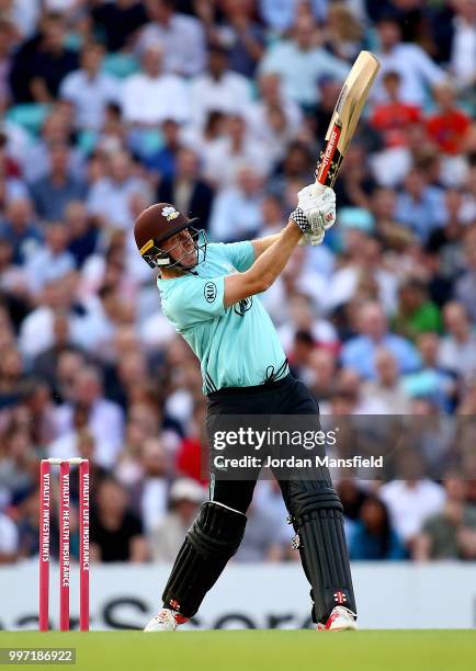 Rikki Clarke of Surrey bats during the Vitality Blast match between Surrey and Essex Eagles at The Kia Oval on July 12, 2018 in London, England.