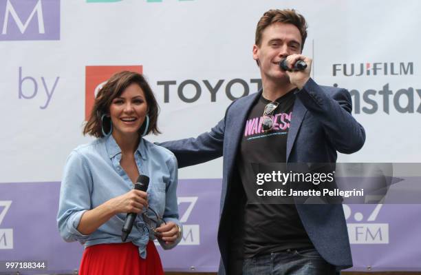 Katharine McPhee and Erich Bergen from the cast of Waitress perform at 106.7 LITE FM's Broadway In Bryant Park at Bryant Park on July 12, 2018 in New...