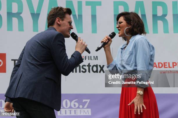 Erich Bergen and Katharine McPhee from the cast of Waitress perform at 106.7 LITE FM's Broadway In Bryant Park at Bryant Park on July 12, 2018 in New...