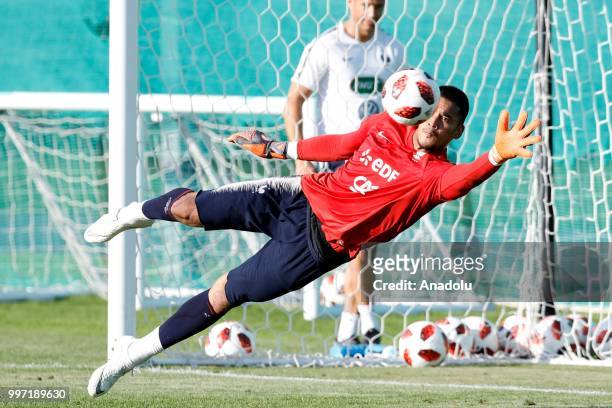 Alphonse Areola attends the French national football team training session ahead of the 2018 FIFA World Cup Russia final match against Croatia in...