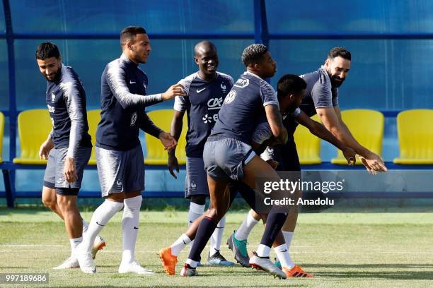 Nabil Fekir , Corentin Tolisso , N'golo Kante , Presnel Kimpembe , Thomas Lemar and Adil Rami of France attend the French national football team...