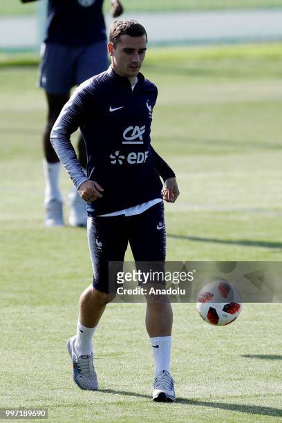 Antoine Griezmann of France attends the French national football team training session ahead of the 2018 FIFA World Cup Russia final match against...
