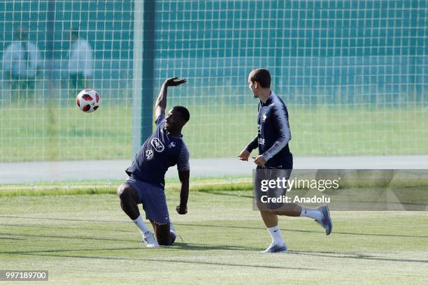 Paul Pogba and Antoine Griezmann of France attend the French national football team training session ahead of the 2018 FIFA World Cup Russia final...