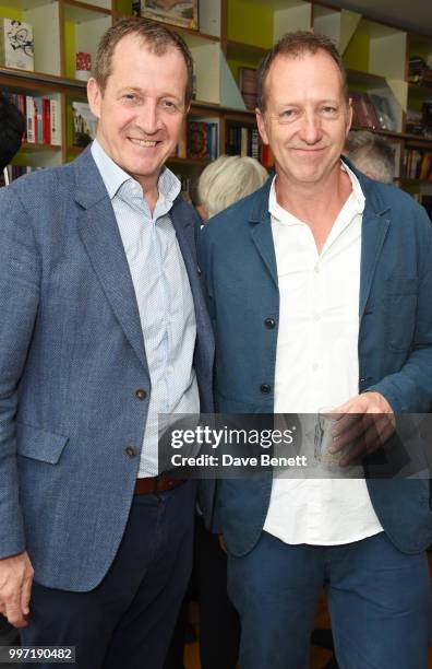 Alastair Campbell and Tom Baldwin attend the launch of new book "Ctrl Alt Delete" by Tom Baldwin at Ink 84 on July 12, 2018 in London, England.