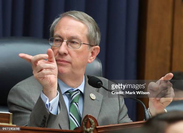 Chairman Bob Goodlatte , gestures while Deputy Assistant FBI Director Peter Strzok testifies to a joint committee hearing of the House Judiciary and...