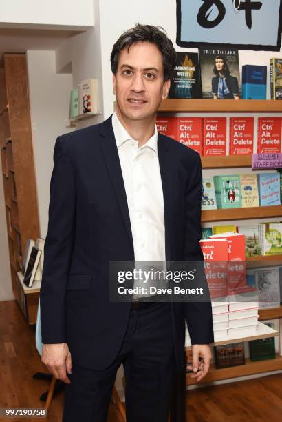 Ed Miliband attends the launch of new book "Ctrl Alt Delete" by Tom Baldwin at Ink 84 on July 12, 2018 in London, England.