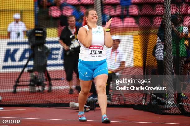 Alexandra Emilianov of Moldova celebrates winning gold in the final of the women's discus on day three of The IAAF World U20 Championships on July...