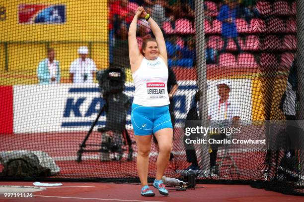 Alexandra Emilianov of Moldova celebrates winning gold in the final of the women's discus on day three of The IAAF World U20 Championships on July...