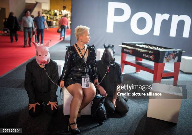 Participants in the erotic Fair "Venus" pictured in the event's grounds in Berlin, Germany, 12 October 2017. The 21st Erotic Fair "Venus" takes place...