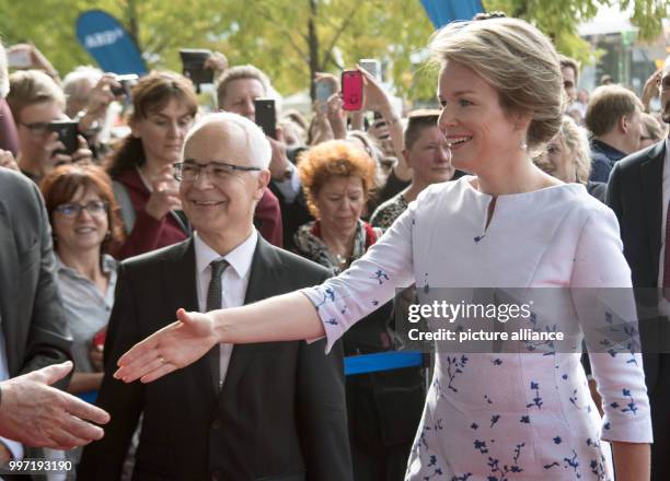 Queen Mathilde of Belgium visits the Frankfurt Book Fair in Frankfurt, Germany, 12 October 2017. Photo: Fabian Sommer/dpa