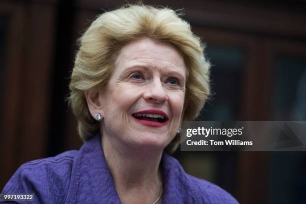 Senate Agriculture Committee ranking member Sen. Debbie Stabenow, D-Mich., prepares for a CQ podcast with Chairman Pat Roberts, R-Kan., in Hart...