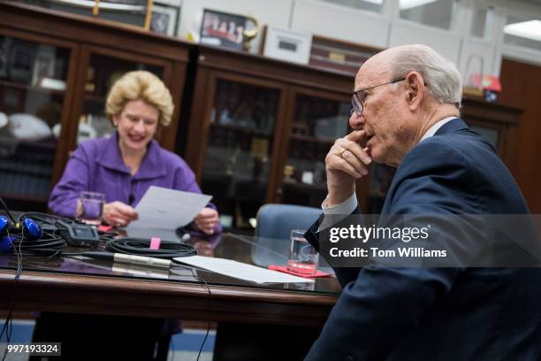 Senate Agriculture Committee Chairman Pat Roberts, R-Kan., right, and ranking member Sen. Debbie Stabenow, D-Mich., prepare for a podcast with CQ...