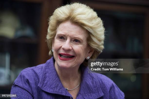 Senate Agriculture Committee ranking member Sen. Debbie Stabenow, D-Mich., prepares for a CQ podcast with Chairman Pat Roberts, R-Kan., in Hart...