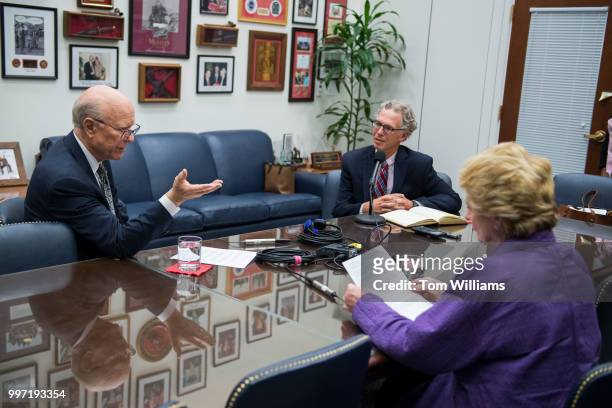 Senate Agriculture Committee Chairman Pat Roberts, R-Kan., left, and ranking member Sen. Debbie Stabenow, D-Mich., prepare for a podcast with CQ...