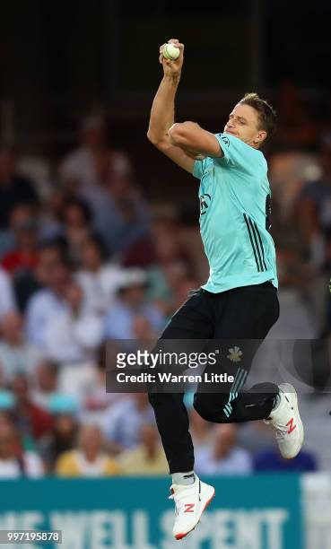 Morne Morkel of Surrey bowls during the Vitality Blast match between Surrey and Essex Eagles at The Kia Oval on July 12, 2018 in London, England.