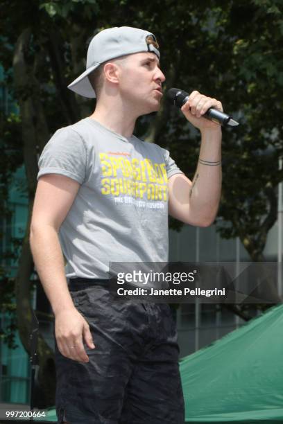 Jesse JP Johnson from the cast of "SpongeBob SquarePants" attends 106.7 LITE FM's Broadway In Bryant Park at Bryant Park on July 12, 2018 in New York...