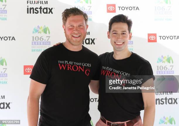 Preston Boyd and Alex Mandell from the cast of "The Play That Goes Wrong" attends 106.7 LITE FM's Broadway In Bryant Park at Bryant Park on July 12,...