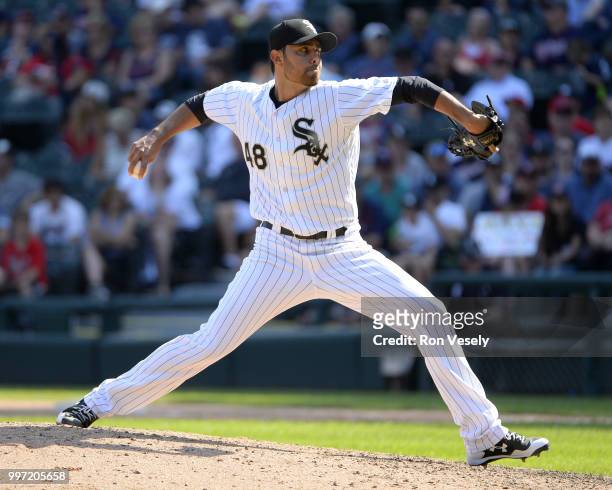Joakim Soria of the Chicago White Sox pitches against the Minnesota Twins on June 28, 2018 at Guaranteed Rate Field in Chicago, Illinois.