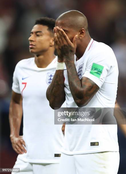 Ashley Young of England is seen at full time during the 2018 FIFA World Cup Russia Semi Final match between England and Croatia at Luzhniki Stadium...