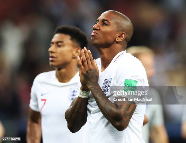 Ashley Young of England is seen at full time during the 2018 FIFA World Cup Russia Semi Final match between England and Croatia at Luzhniki Stadium...