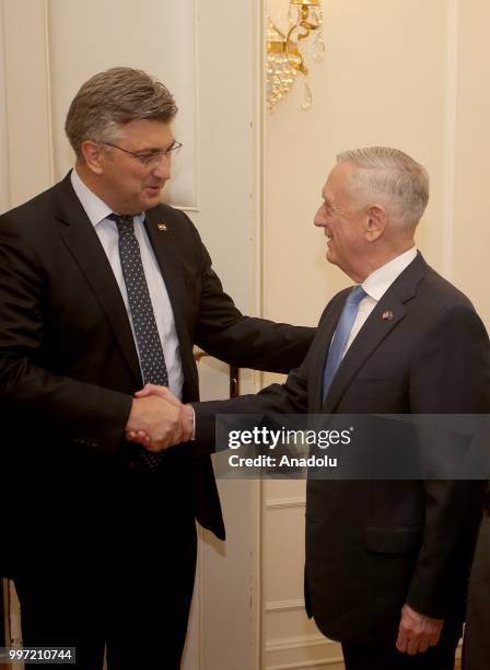 Secretary of Defense James Mattis meets Croatian Prime Minister Andrej Plenkovic in Zagreb, Croatia on July 12, 2018.