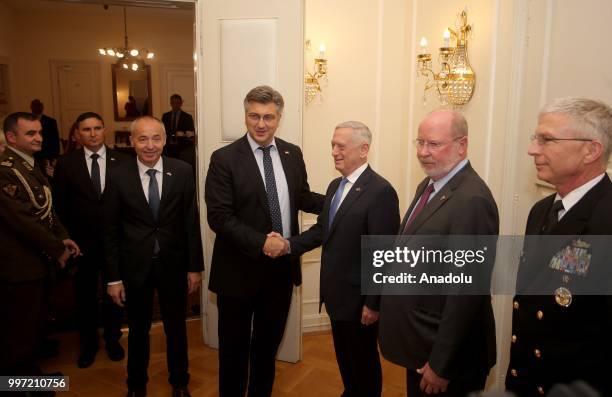 Secretary of Defense James Mattis meets Croatian Prime Minister Andrej Plenkovic in Zagreb, Croatia on July 12, 2018.