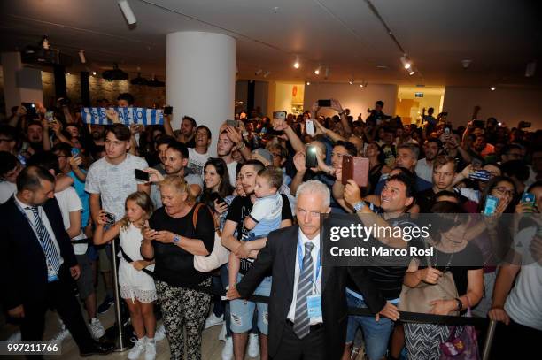 Lazio fan attend the SS Lazio unveil new shirt for 2018-19 Season on July 12, 2018 in Rome, Italy.