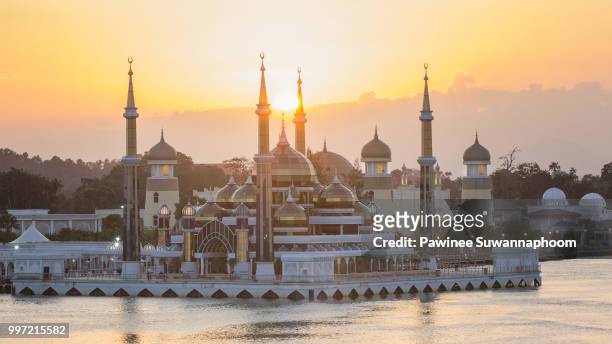 crystal mosque with morning sunrise in kuala terengganu - crystal mosque stock pictures, royalty-free photos & images