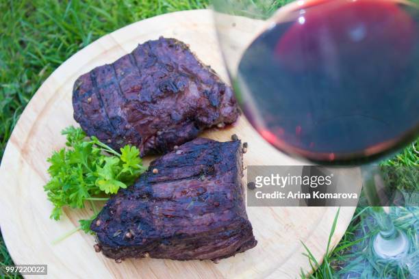 bbq steak. barbecue grilled beef steak - animal blood ストックフォトと画像