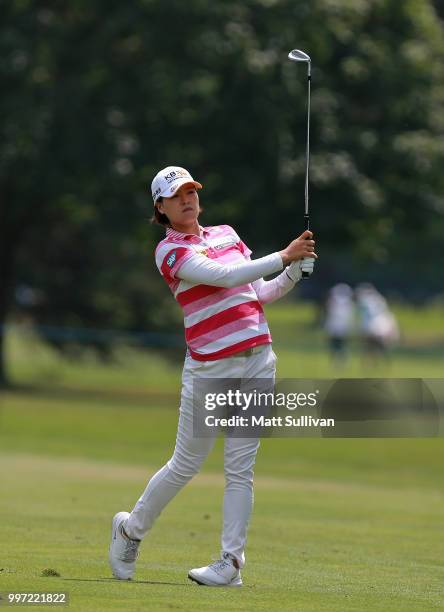 In Gee Chun of South Korea watches her third shot on the seventh hole during the first round of the Marathon Classic Presented By Owens Corning And...